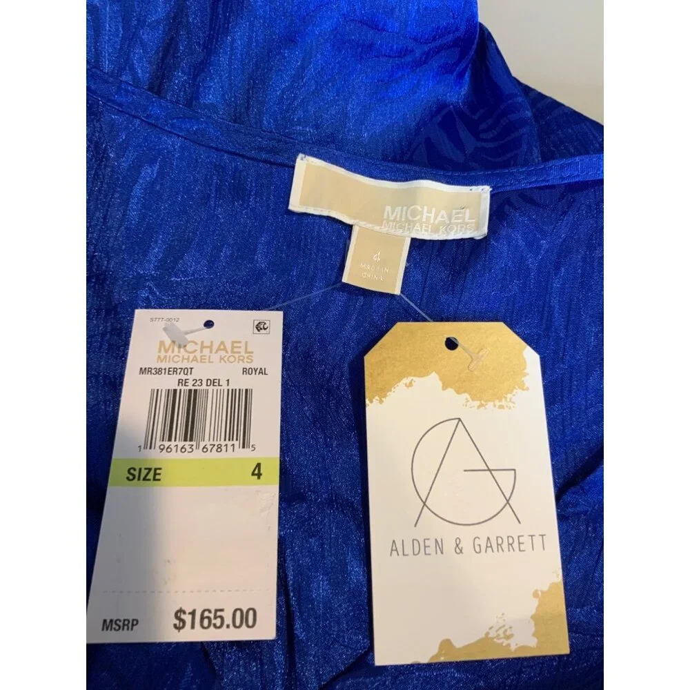 Michael Kors Royal Blue Jacquard Cutout Tie-Front Dress NWT $165, Size 4